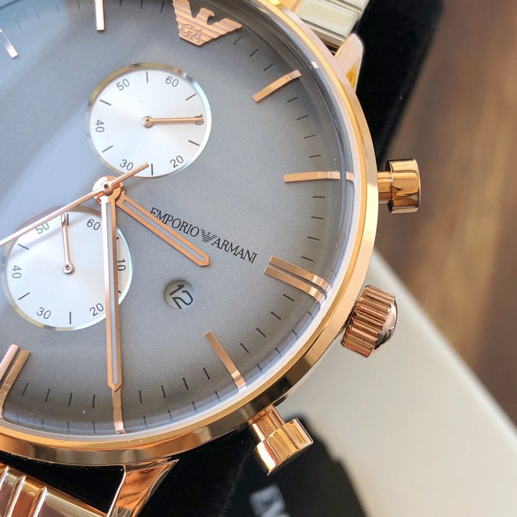 EMPORIO ARMANI Gray Dial Two-Tone Bracelet Watch — detail