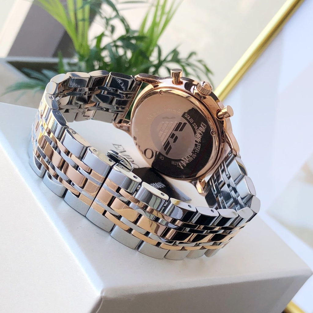EMPORIO ARMANI Gray Dial Two-Tone Bracelet Watch — back