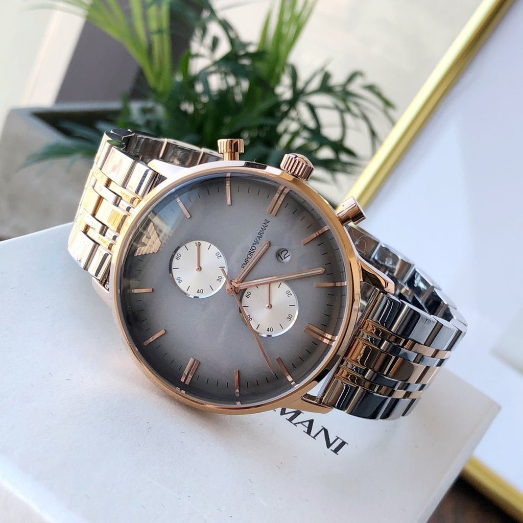 EMPORIO ARMANI Gray Dial Two-Tone Bracelet Watch — hero