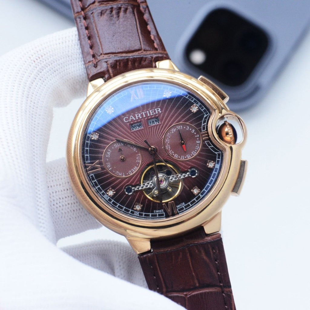 Cartier Gold Brown Dial Bracelet Watch — front