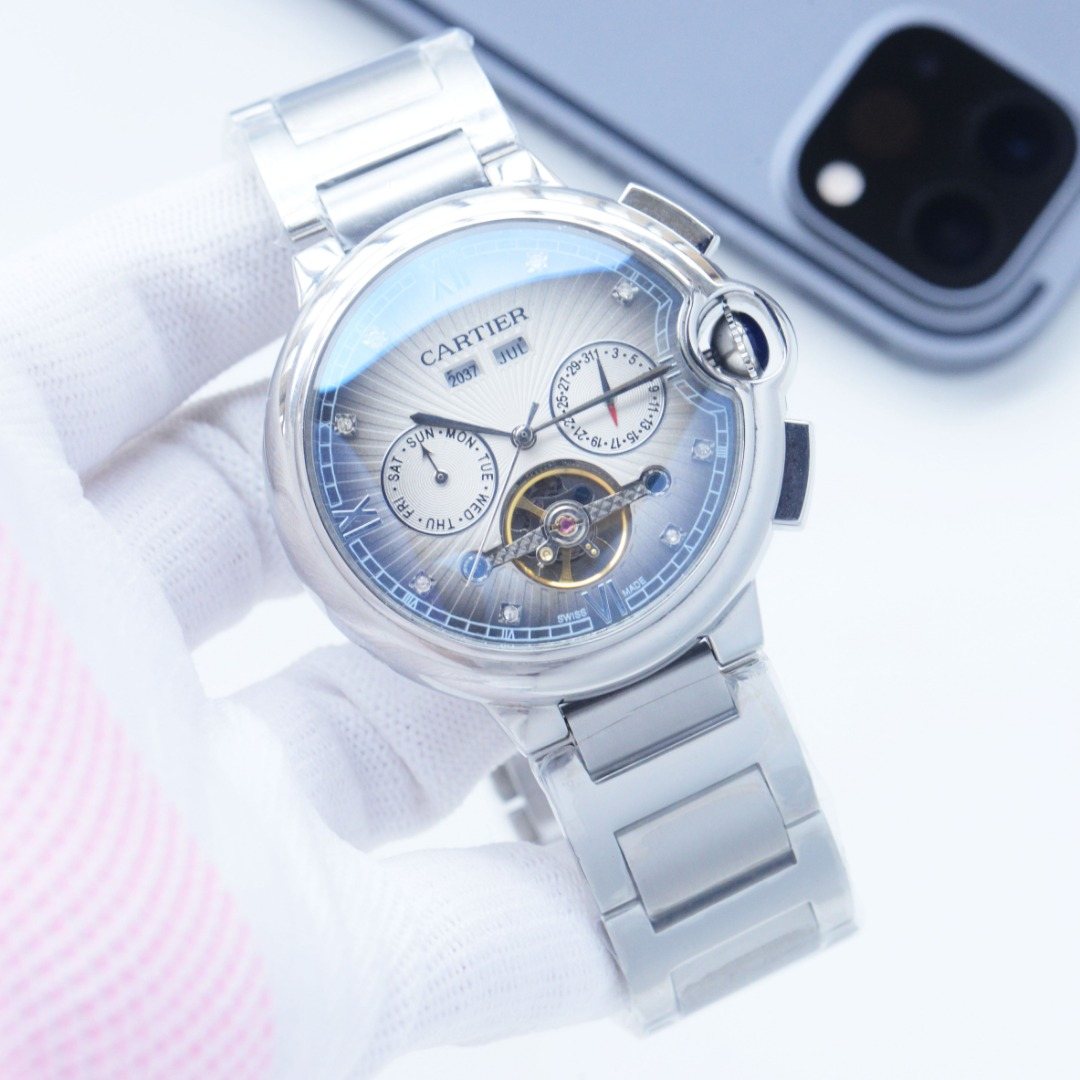 Cartier Silver White Blue Dial Bracelet Watch — hero