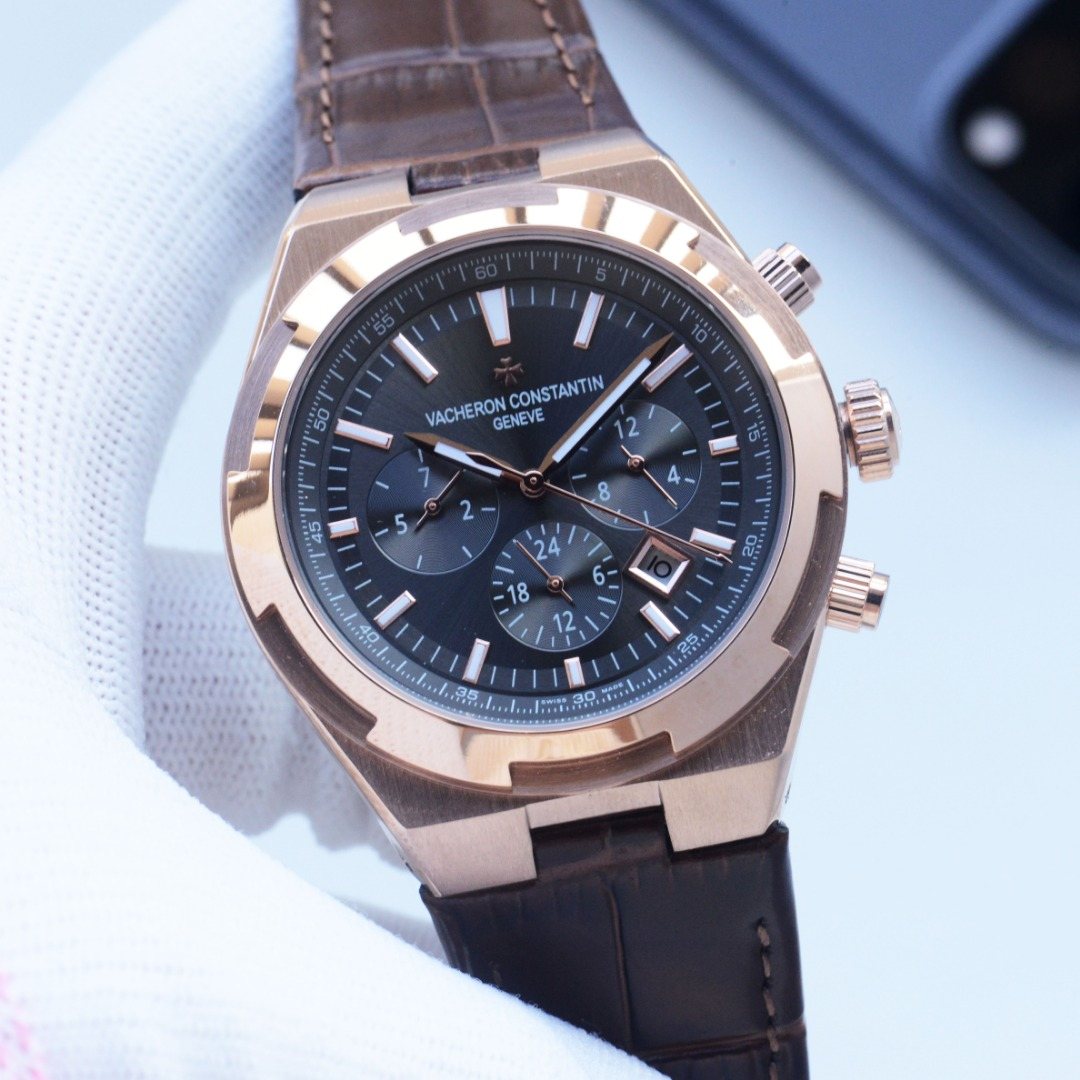 Vacheron Constantin Rose Gold Black White Dial Strap Watch — hero