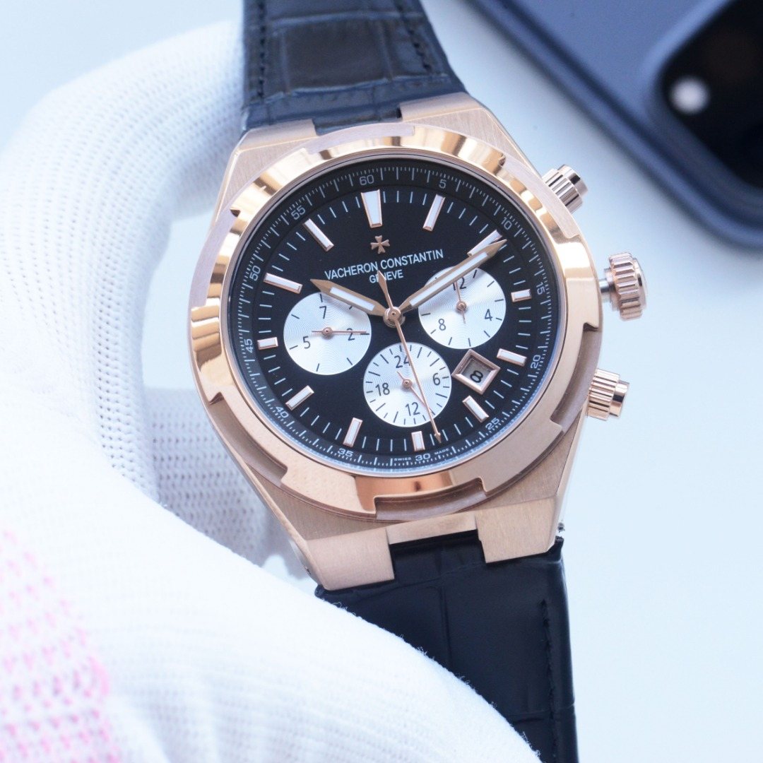 Vacheron Constantin Rose Gold White Black Dial Strap Watch — hero