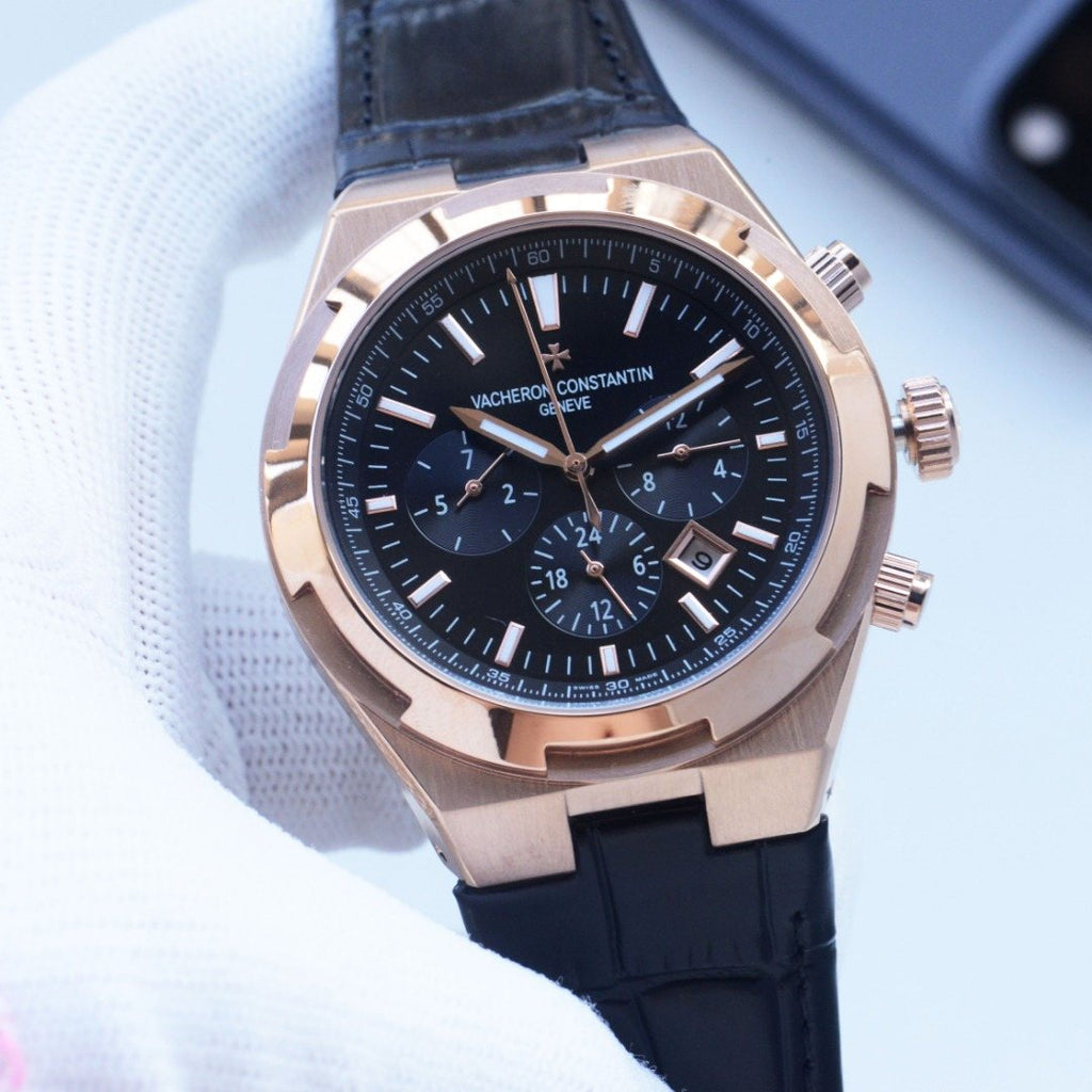 Vacheron Constantin Rose Gold Black Dial Strap Watch — front