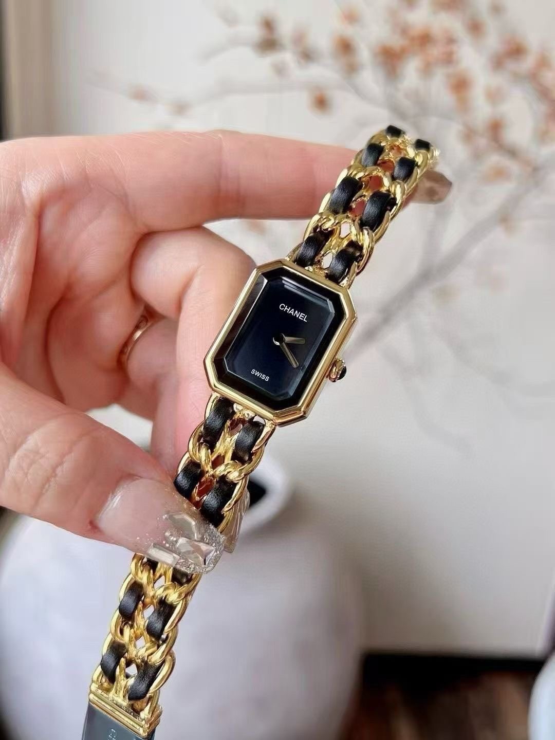 Chanel Black Dial Braided Bracelet Watch — front