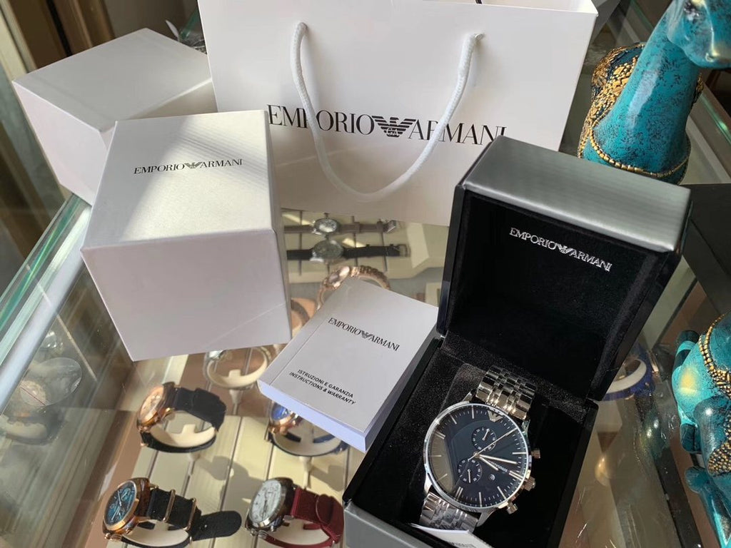 EMPORIO ARMANI Navy Dial Chronograph Watch — detail