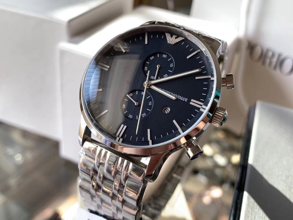 EMPORIO ARMANI Navy Dial Chronograph Watch — side