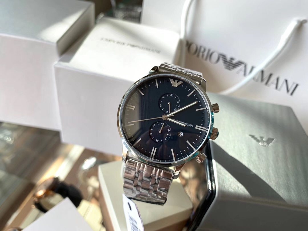 EMPORIO ARMANI Navy Dial Chronograph Watch — front