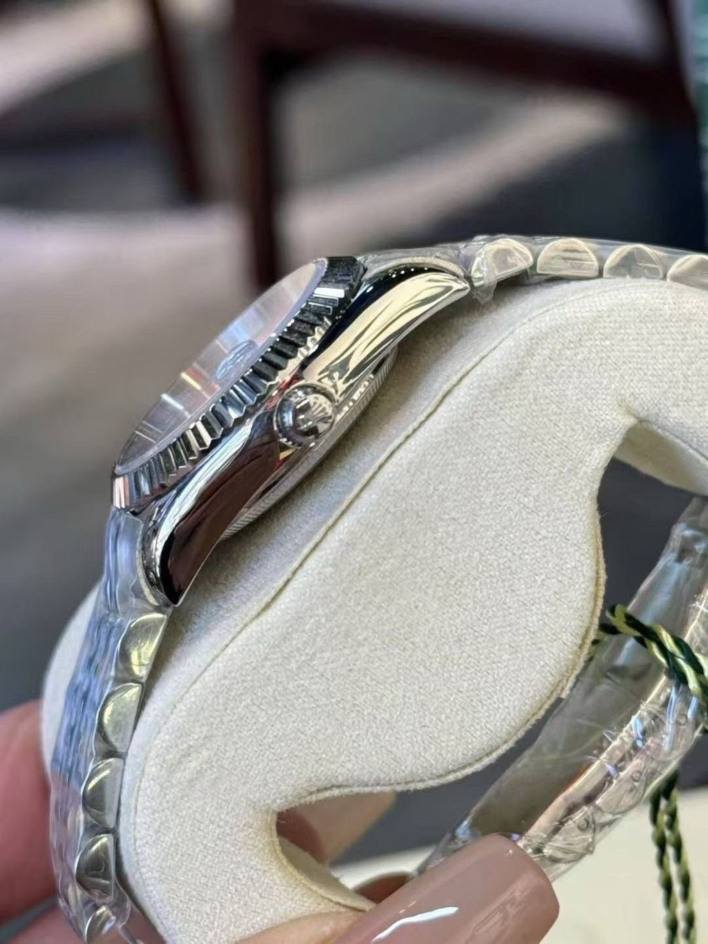 Rolex Pink Dial Bracelet Watch — side