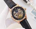 Patek Philippe Rose Gold Black Dial Leather Strap Watch — hero