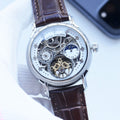 Patek Philippe Brown Silver Dial Leather Strap Watch — hero