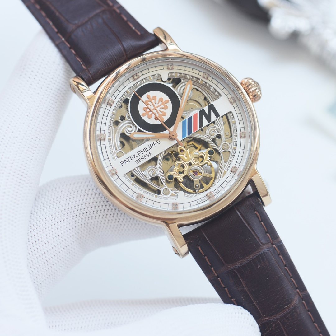 Patek Philippe Rose Gold Brown Strap Watch — hero