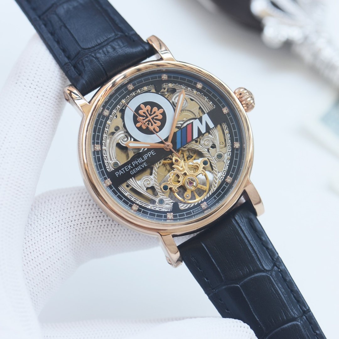 Patek Philippe Rose Gold Black Strap Watch — hero