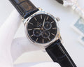 Omega Silver Black White Dial Leather Strap Watch — hero