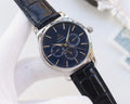 Omega Silver Black Blue Dial Leather Strap Watch — hero