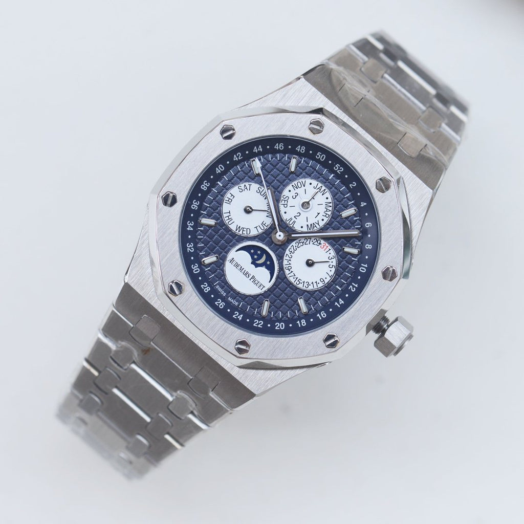 Audemars Piguet Silver White Blue Dial Bracelet Watch — hero