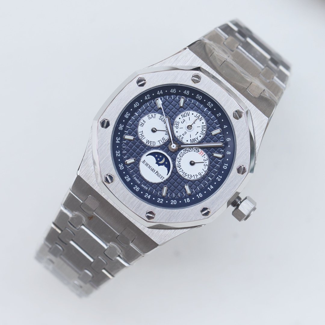 Audemars Piguet Silver White Blue Dial Bracelet Watch — hero