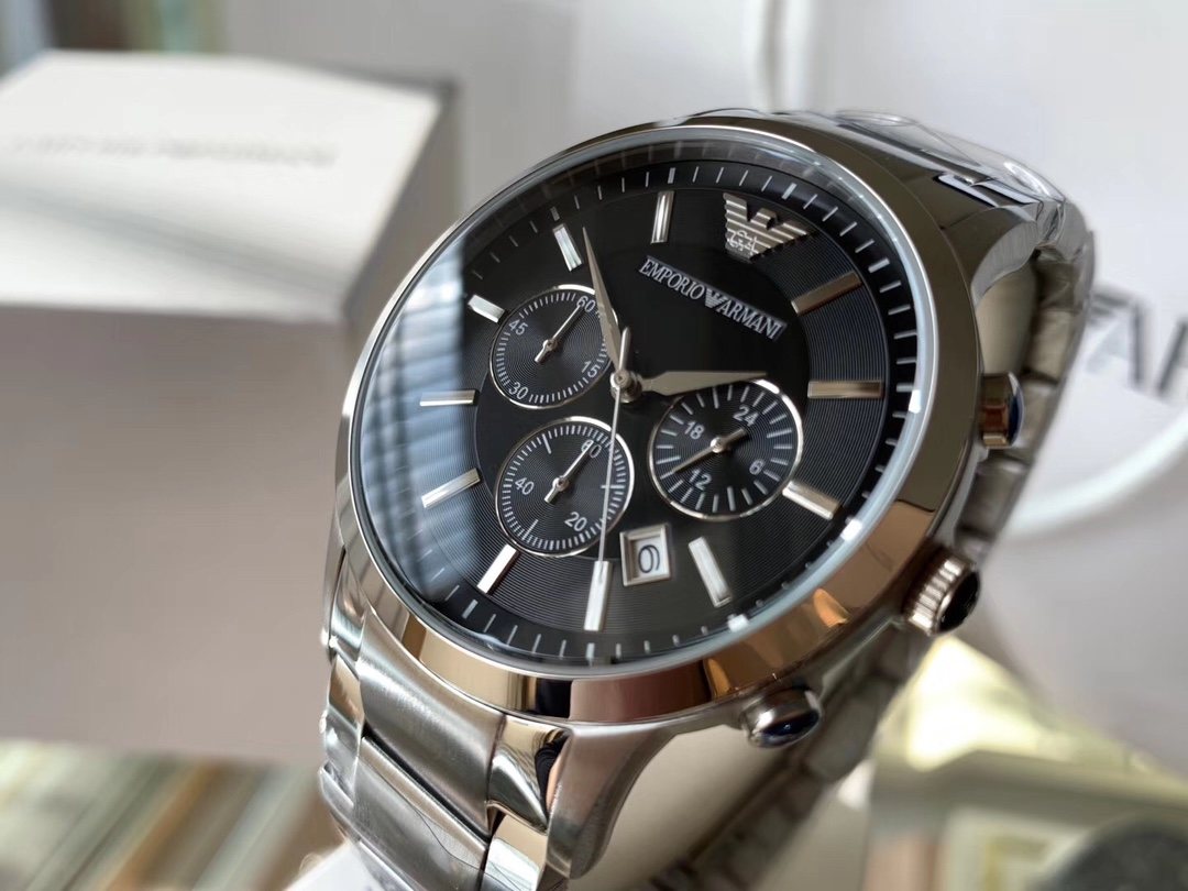 EMPORIO ARMANI Black Dial Three-Subdial Watch — front