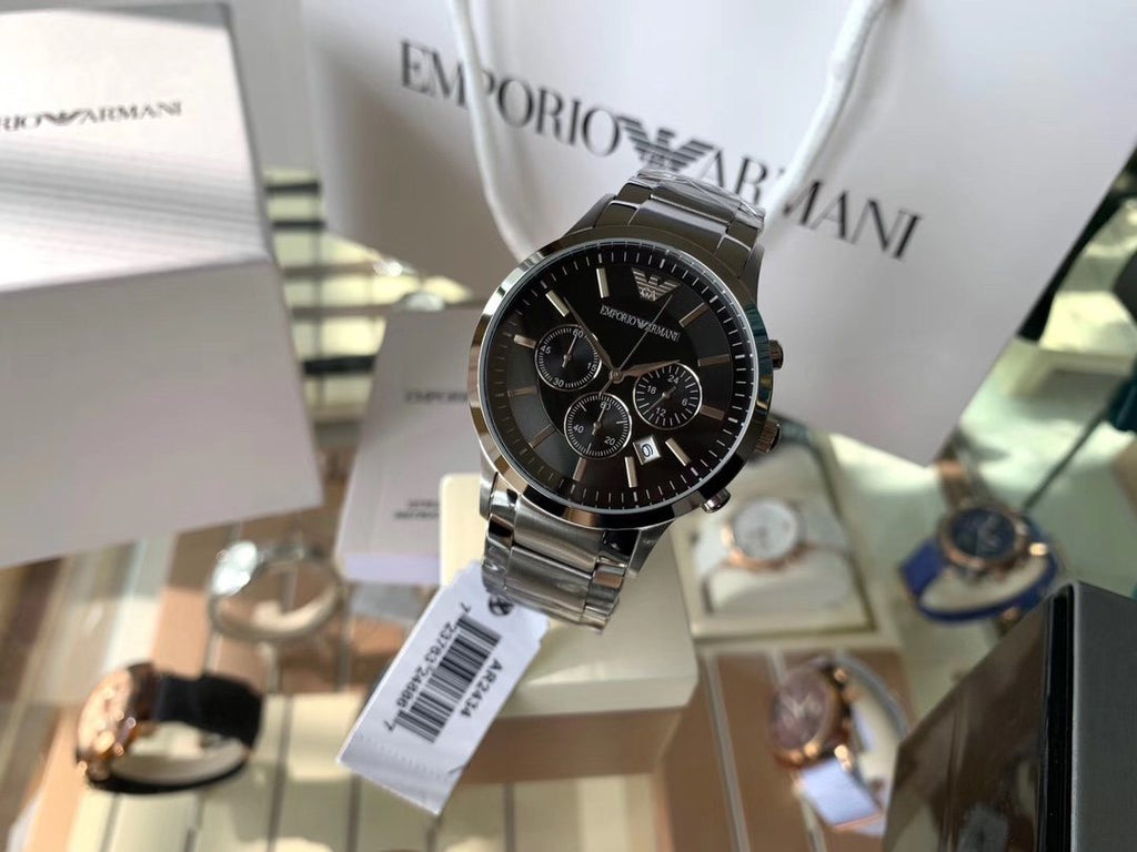 EMPORIO ARMANI Black Dial Three-Subdial Watch — front