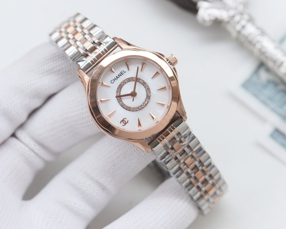 Chanel Two Tone Silver White Dial Bracelet Watch — front