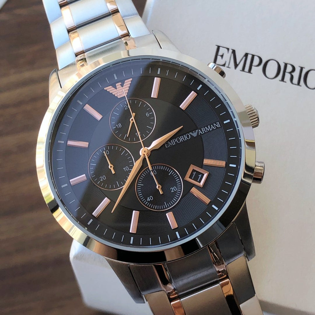 EMPORIO ARMANI Black Dial Two-Tone Watch — hero