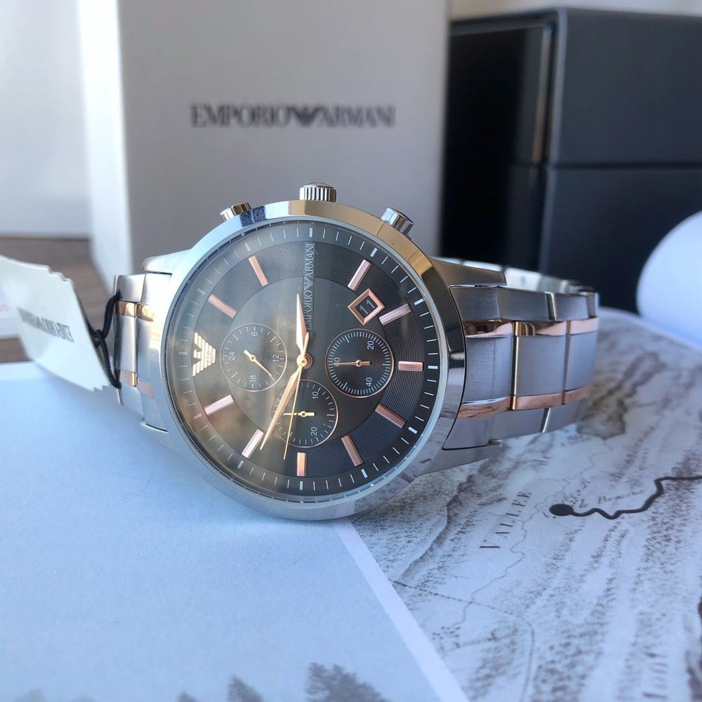 EMPORIO ARMANI Black Dial Two-Tone Watch — front