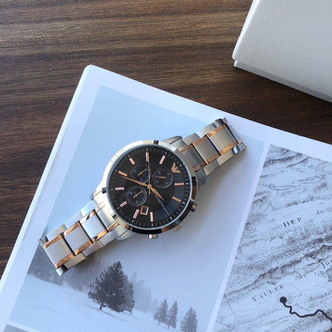 EMPORIO ARMANI Black Dial Two-Tone Watch — front