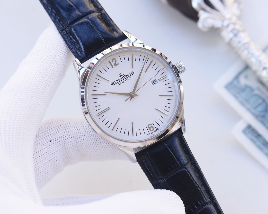 Jaeger-LeCoultre Silver Blue White Dial Leather Strap Watch — hero