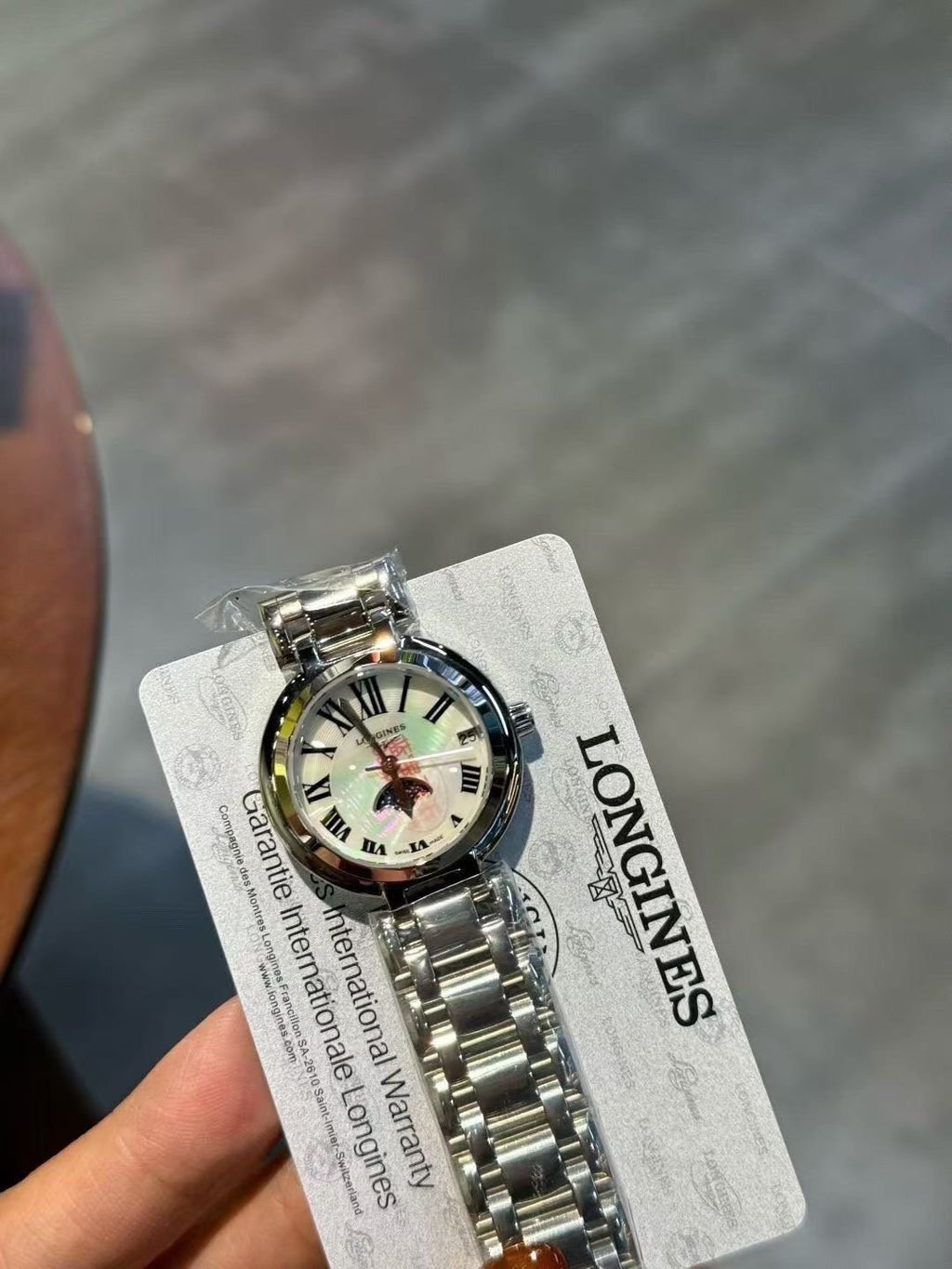 Longines White Dial Moonphase Watch — front