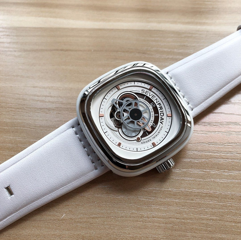 SEVENFRIDAY White Skeleton Dial Watch — front