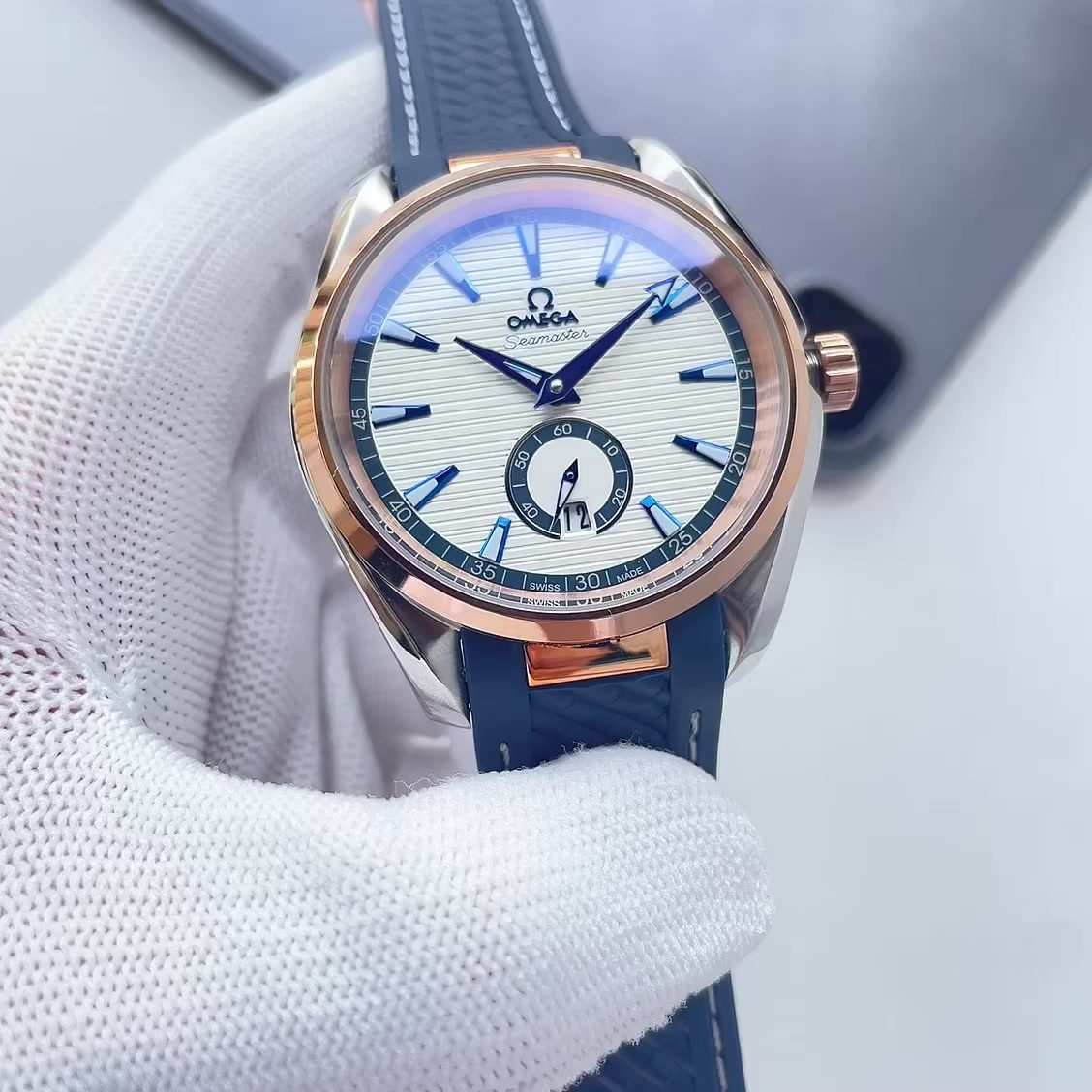 OMEGA Blue Strap White Dial Watch — hero