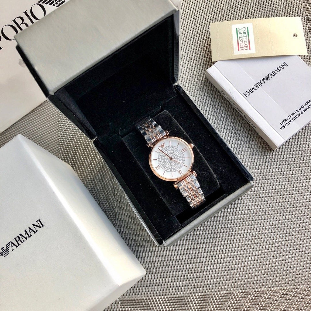 EMPORIO ARMANI Crystal Pavé Dial Watch — front