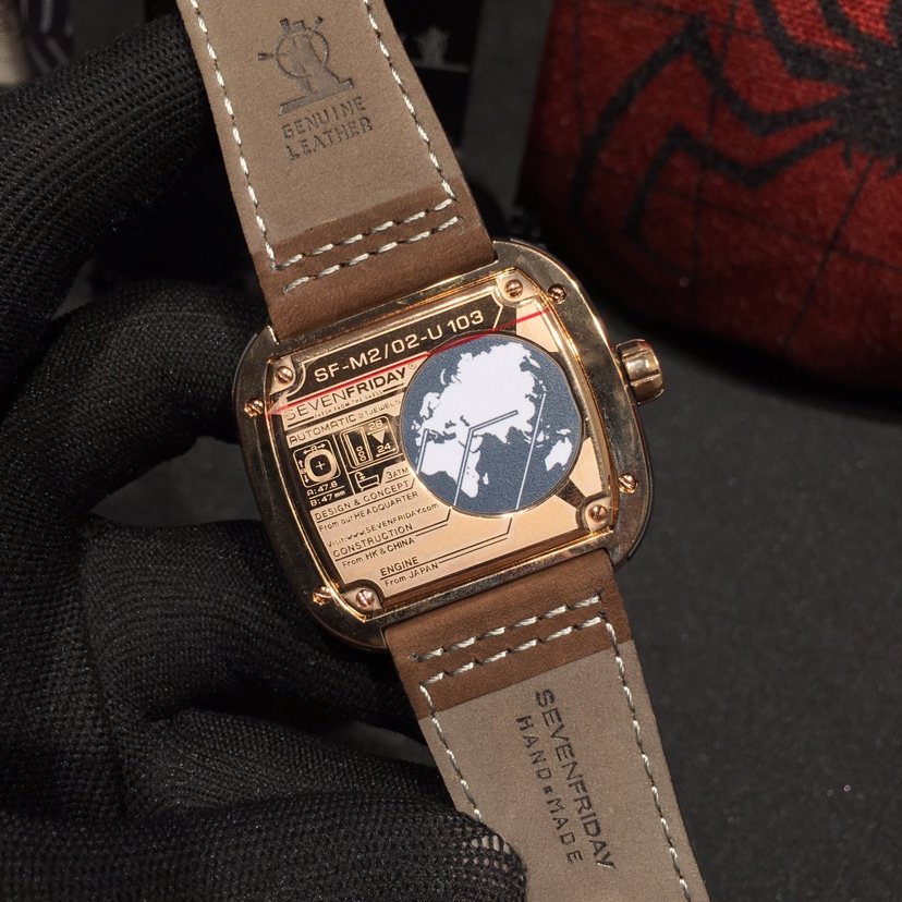 SEVENFRIDAY Gray Dial Leather Strap Watch — back