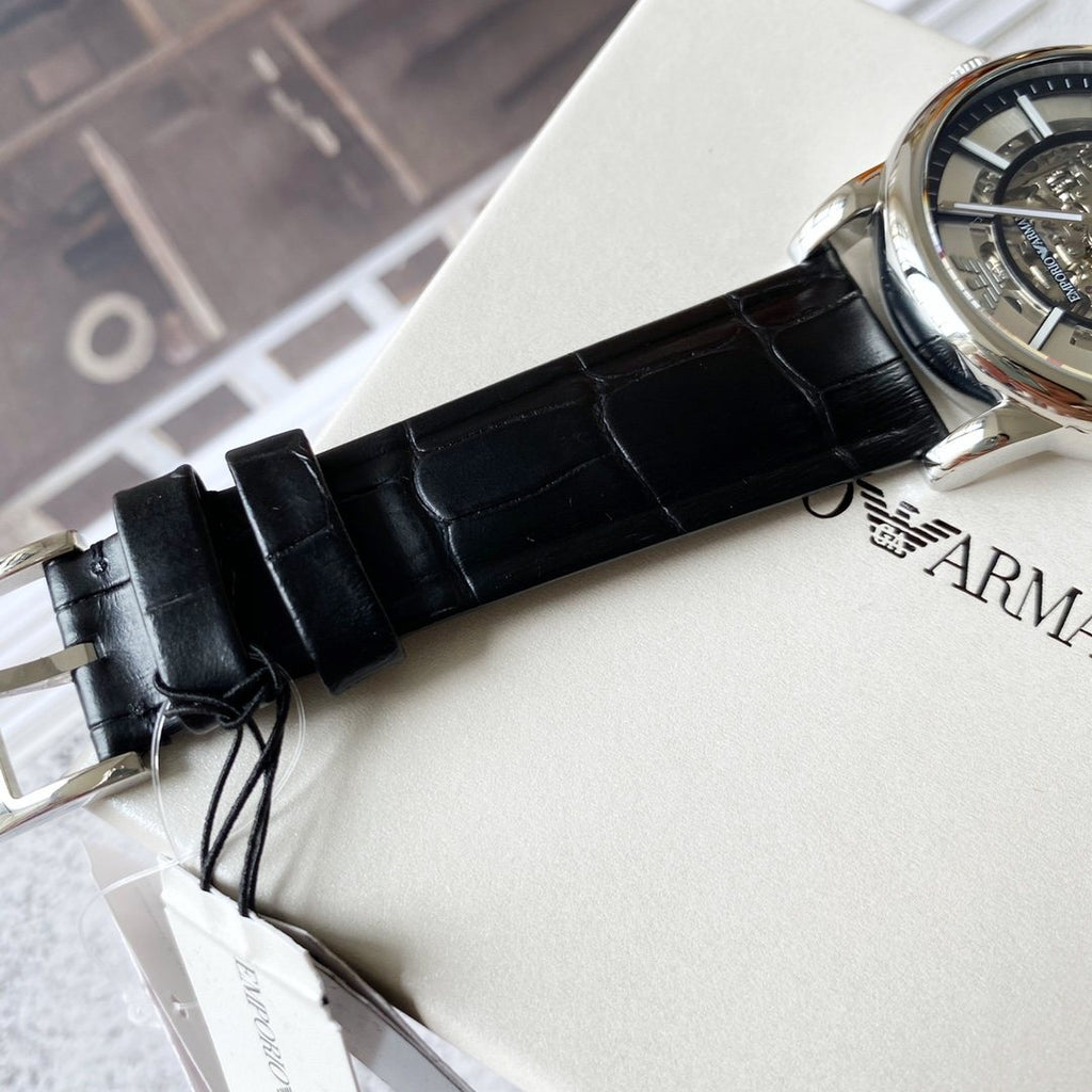EMPORIO ARMANI Silver Skeleton Watch — detail