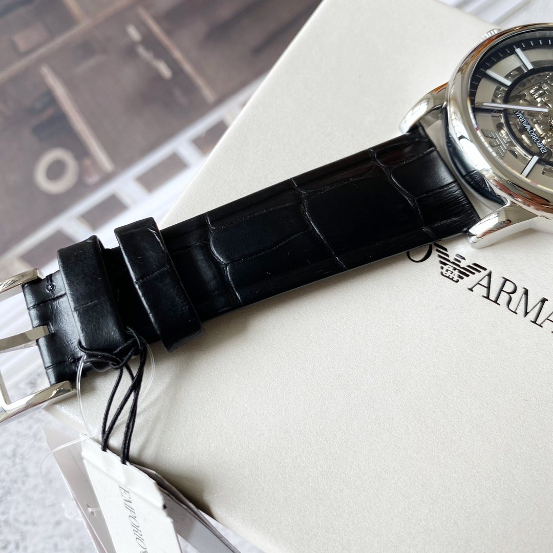 EMPORIO ARMANI Silver Skeleton Watch — detail
