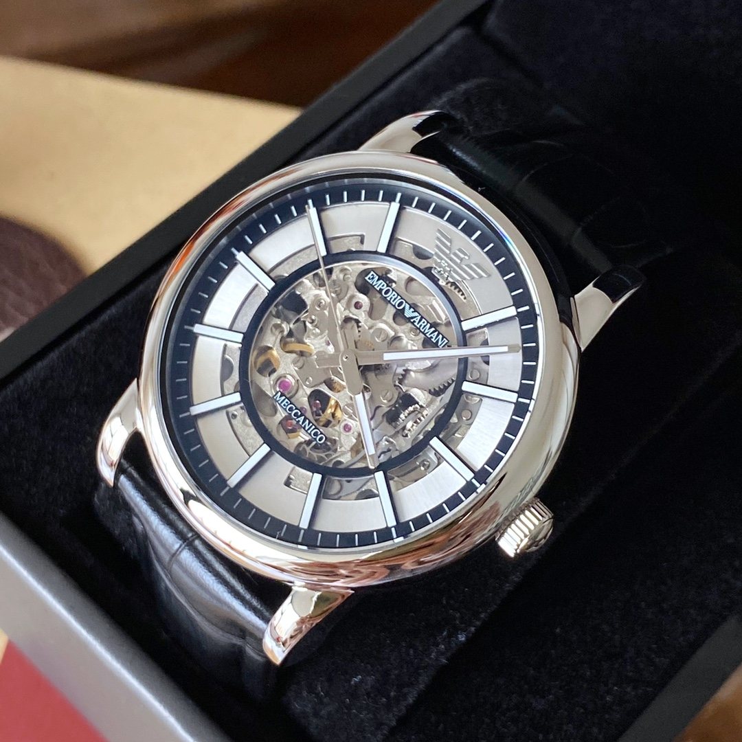EMPORIO ARMANI Silver Skeleton Watch — hero