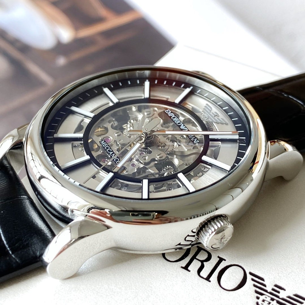 EMPORIO ARMANI Silver Skeleton Watch — side
