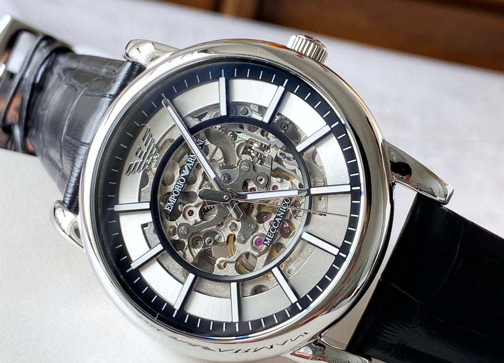 EMPORIO ARMANI Silver Skeleton Watch — front