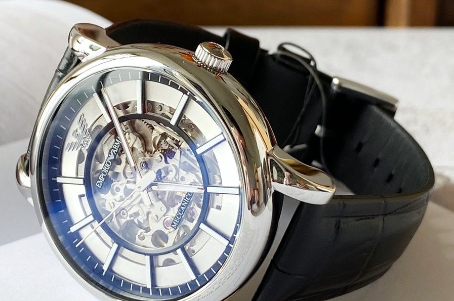 EMPORIO ARMANI Silver Skeleton Watch — front