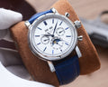 Patek Philippe Silver Blue White Dial Leather Strap Watch — hero