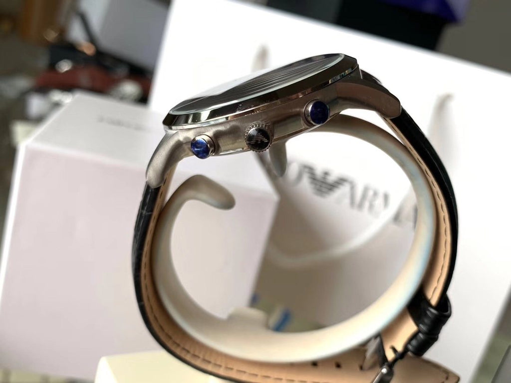 EMPORIO ARMANI Black Dial Leather Strap Watch — side