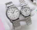 Omega Rose Gold Silver White Dial Bracelet Couple Watch Set — hero