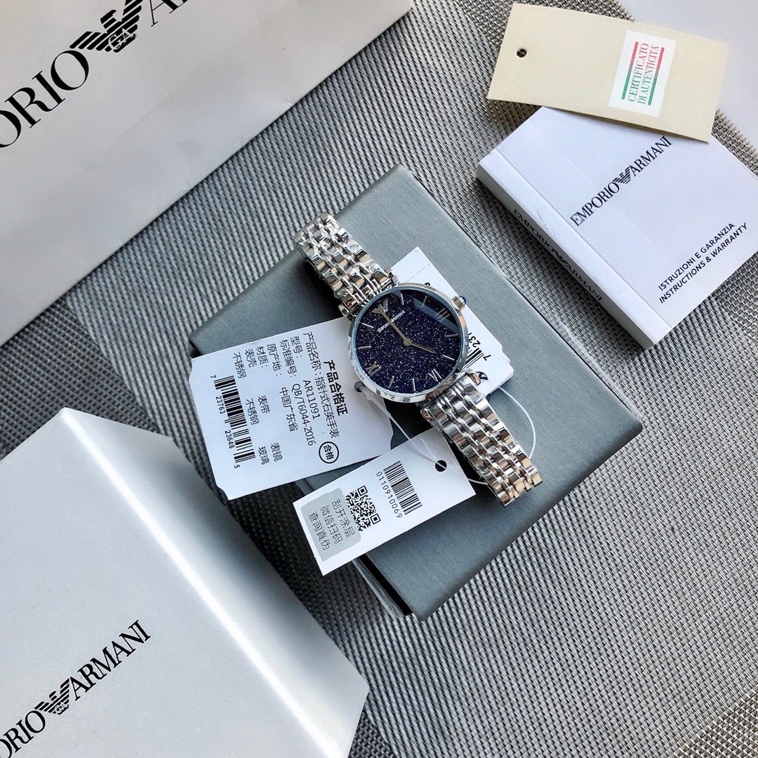 Emporio Armani Navy Dial Two-Tone Bracelet Watch — front