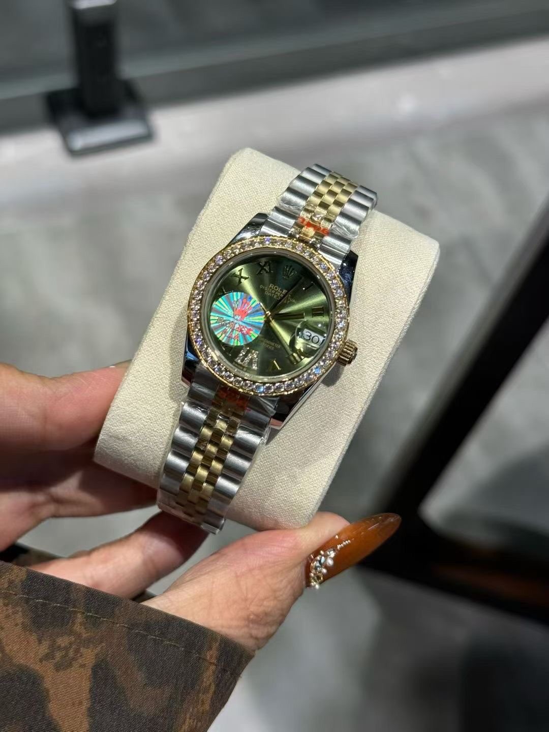 Rolex Green Dial Two-Tone Bracelet Watch — front