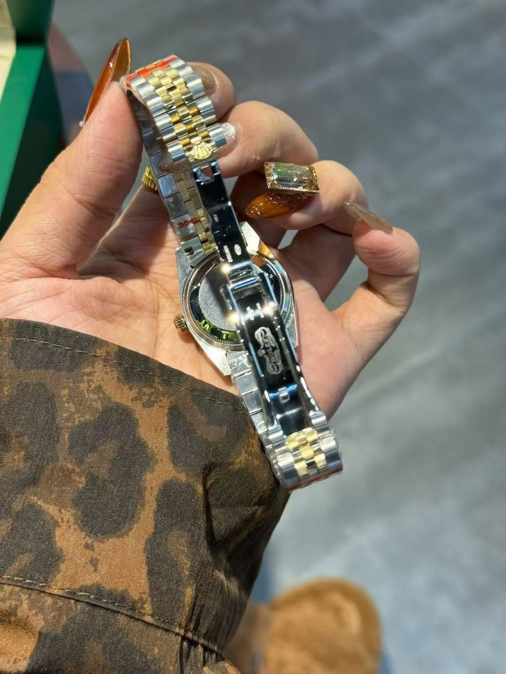 Rolex Green Dial Two-Tone Bracelet Watch — back