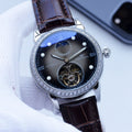 Patek Philippe Silver Brown Blue Dial Leather Strap Watch — hero