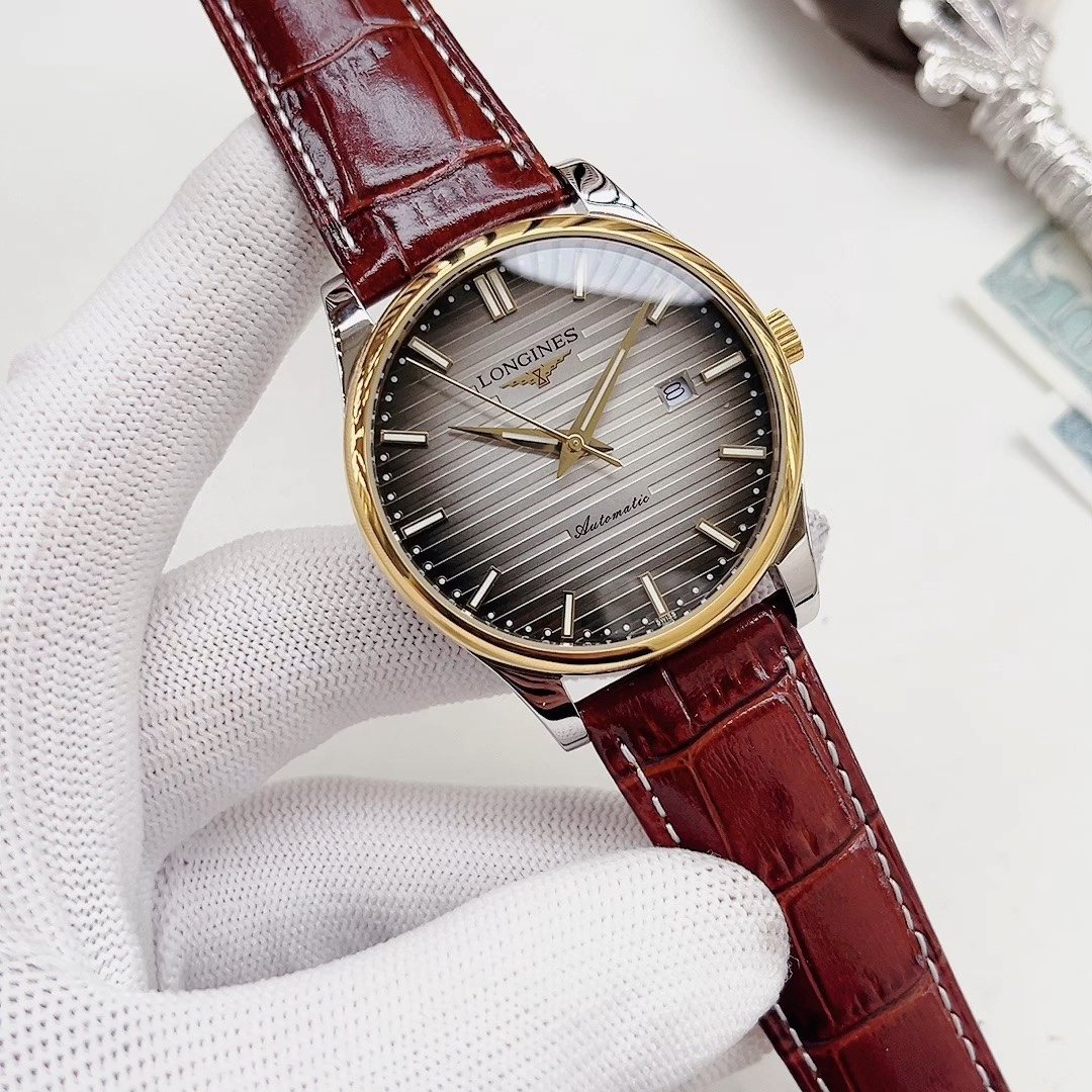 Longines Burgundy Strap Silver-Gray Dial Watch — hero