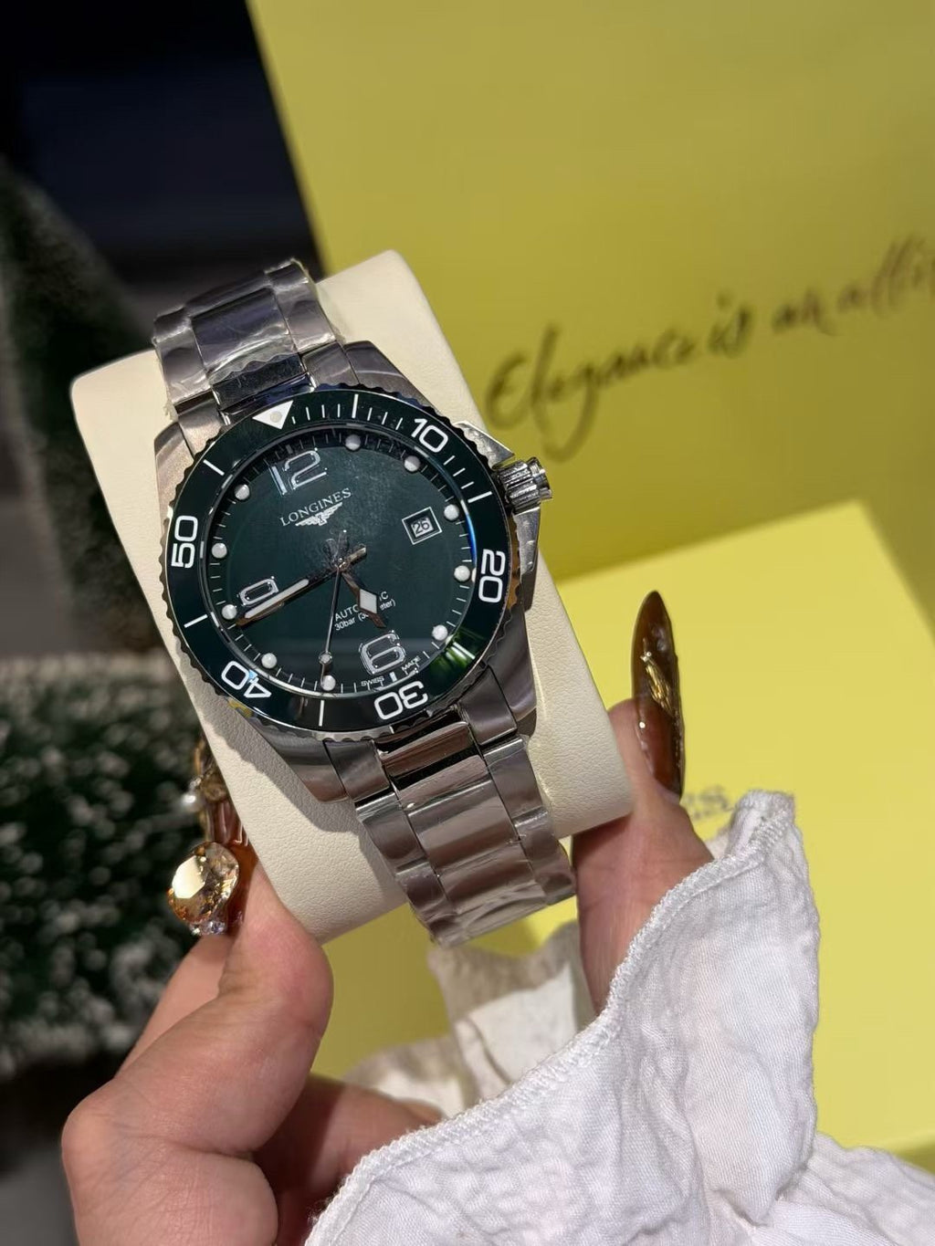 Longines Green Dial Bracelet Watch — front