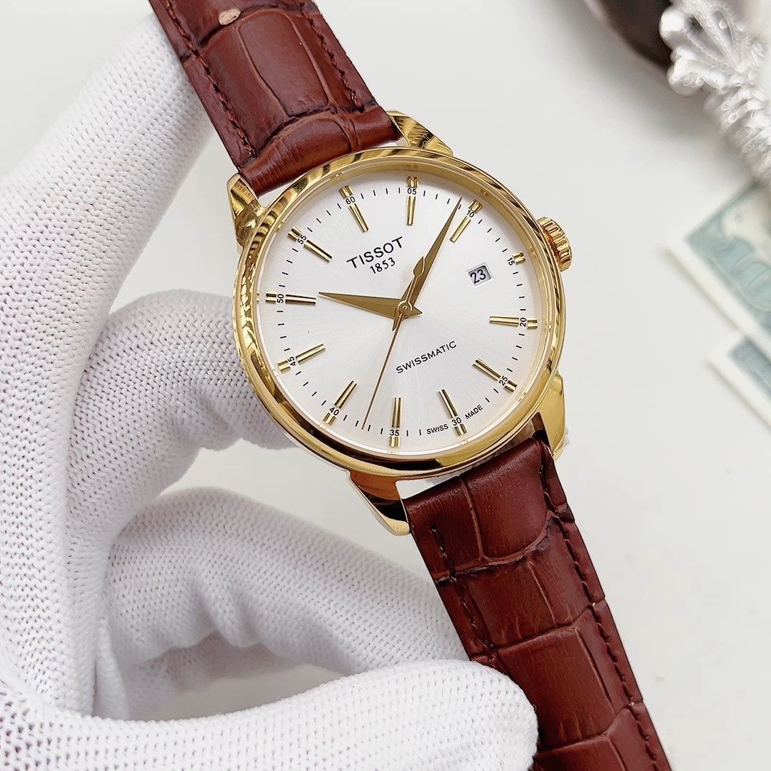 Tissot White Dial Brown Strap Watch — hero