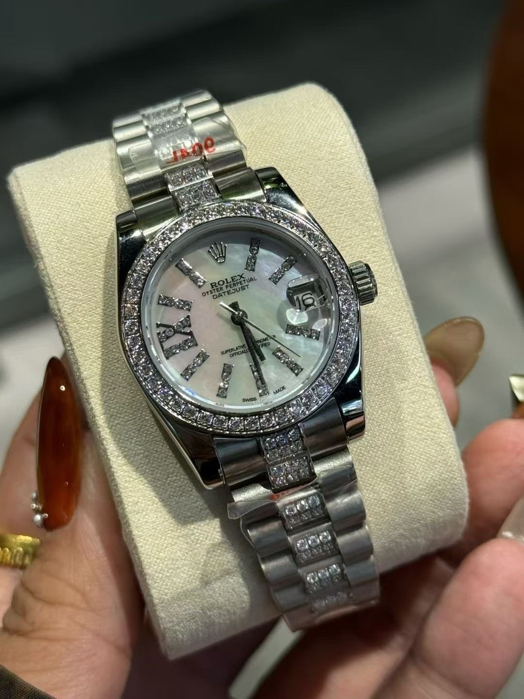 Rolex Crystal Bezel White Dial Watch — hero